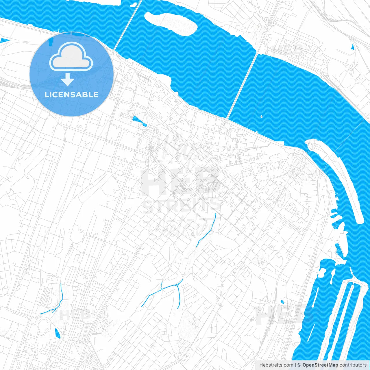 Dnipro, Ukraine PDF vector map with water in focus