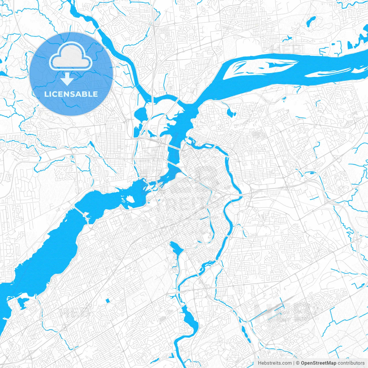 Ottawa, Canada PDF vector map with water in focus