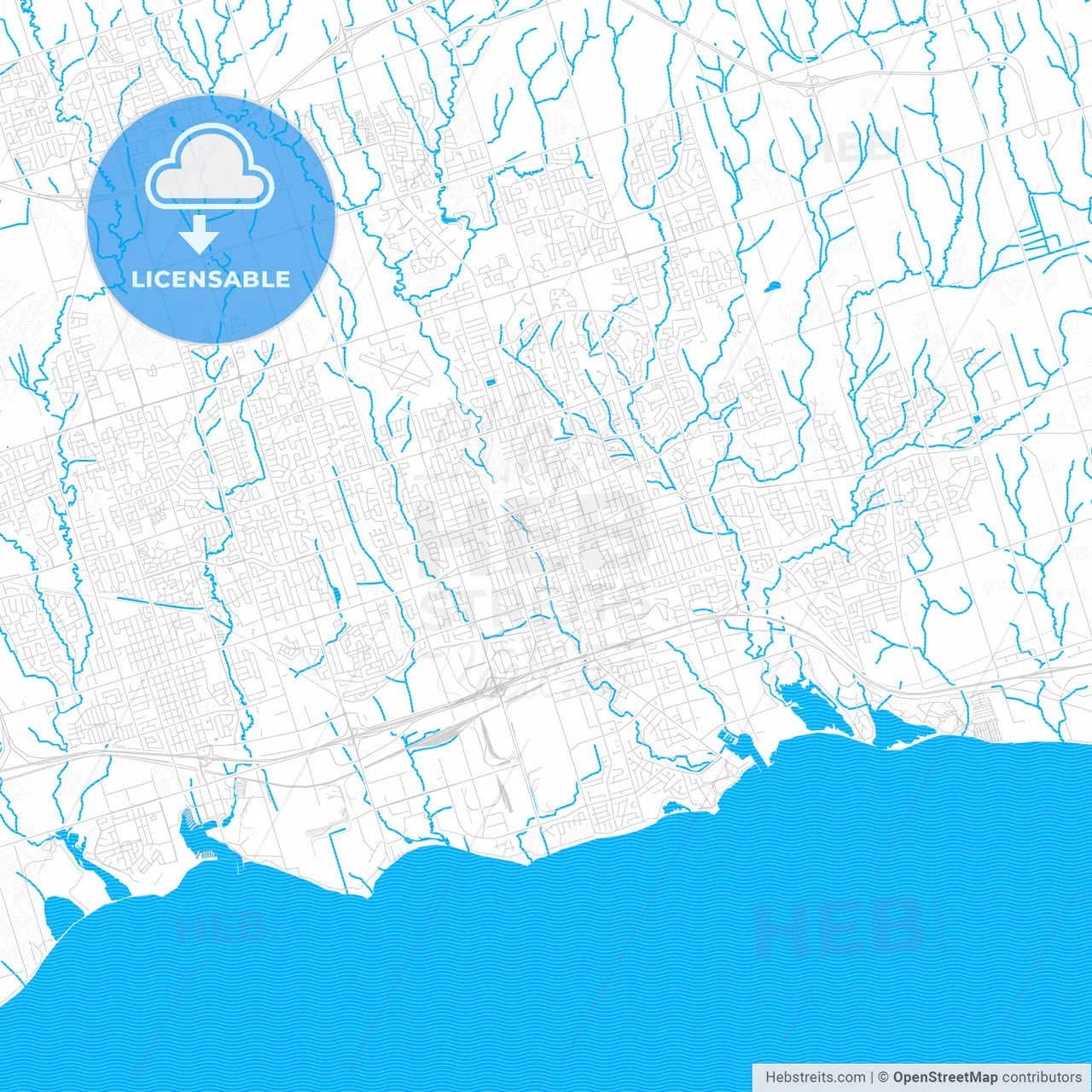 Oshawa, Canada PDF vector map with water in focus