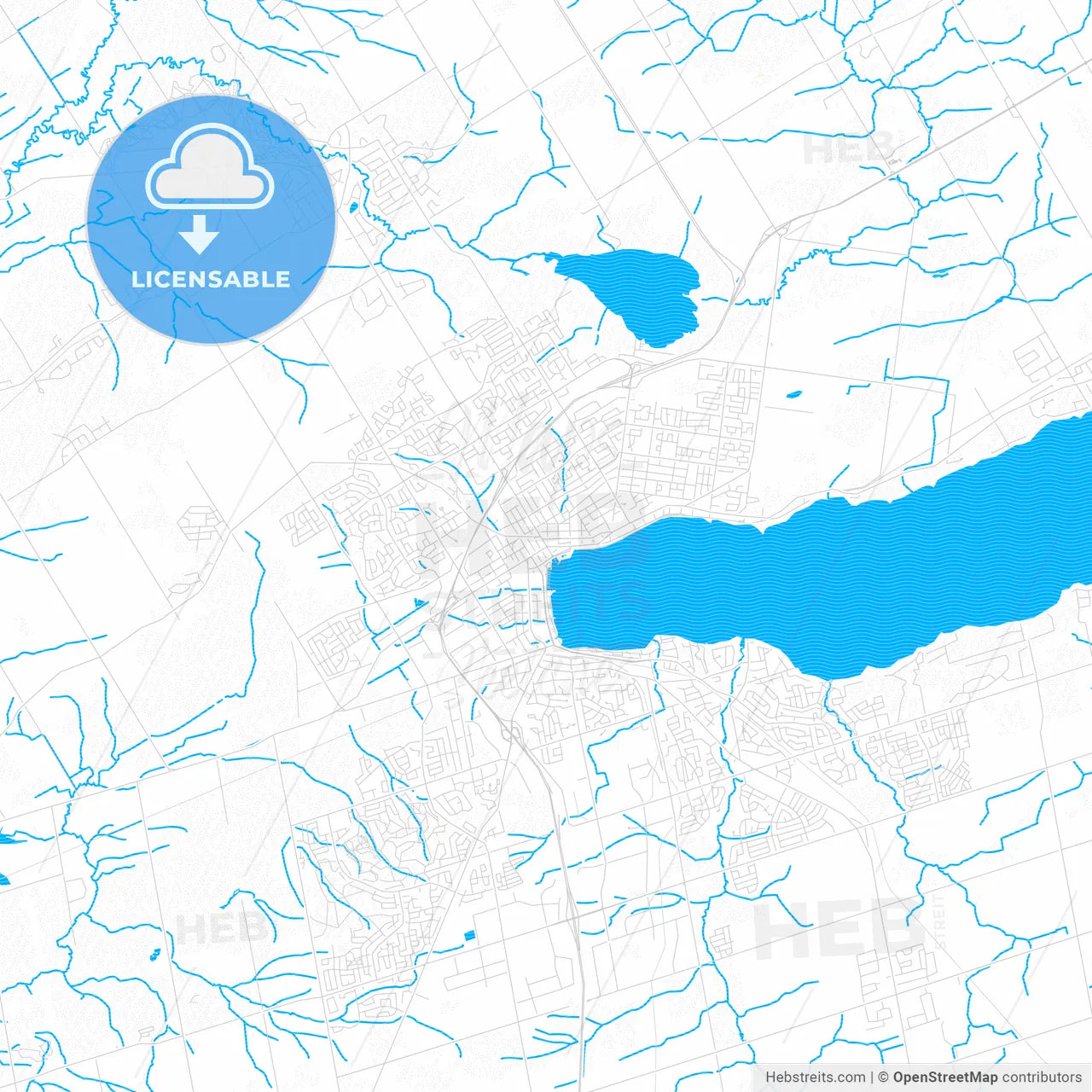 Barrie, Canada PDF vector map with water in focus