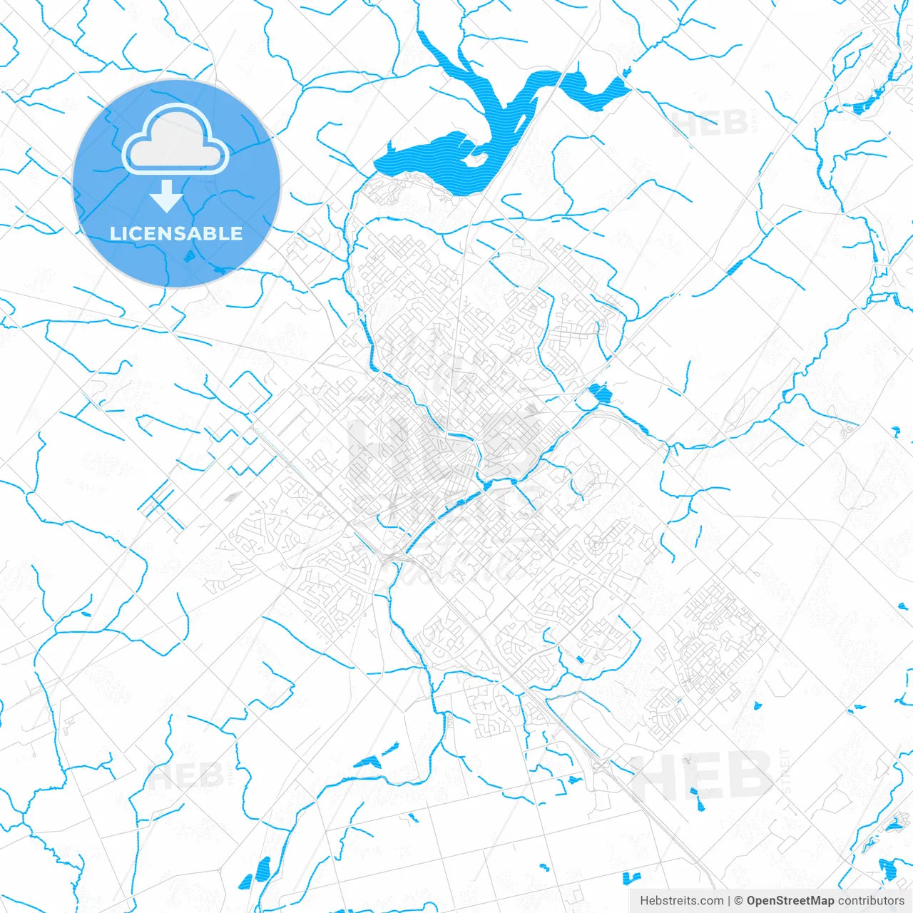 Guelph, Canada PDF vector map with water in focus