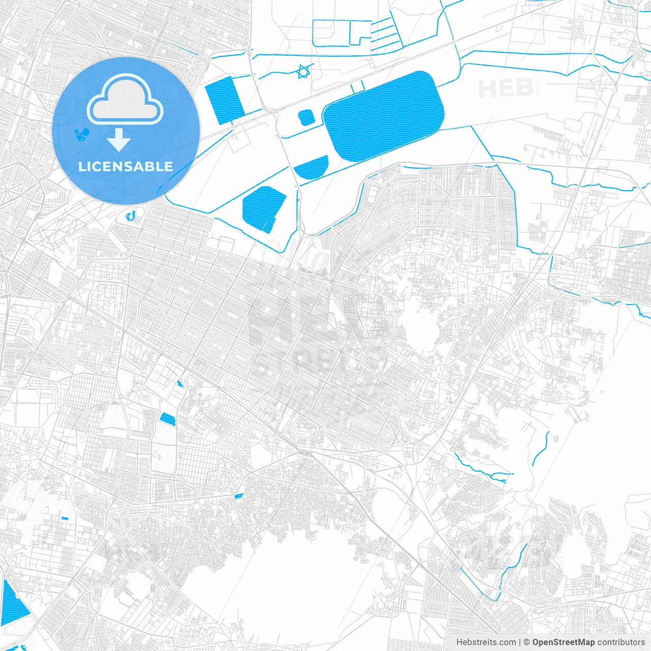 Nezahualcóyotl, Mexico PDF vector map with water in focus