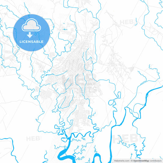 David, Panama PDF vector map with water in focus