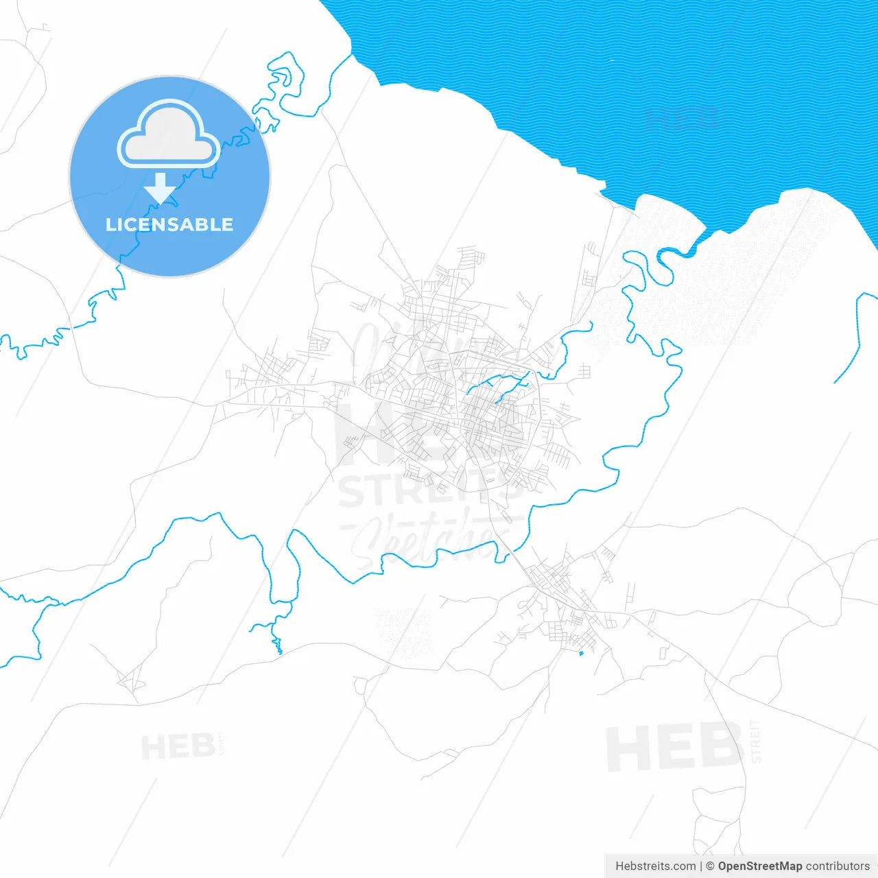 Chitré, Panama PDF vector map with water in focus