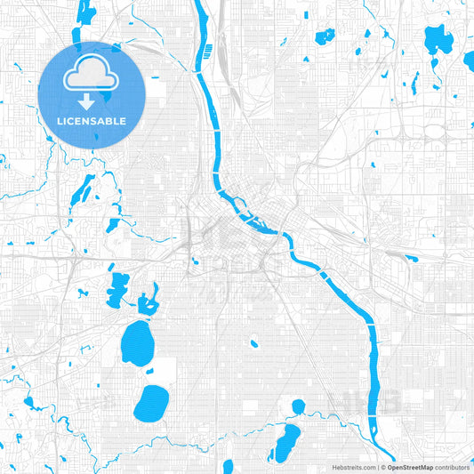 Minneapolis, Minnesota, United States, PDF vector map with water in focus