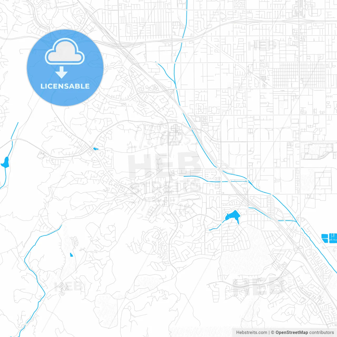 Chino Hills, California, United States, PDF vector map with water in focus