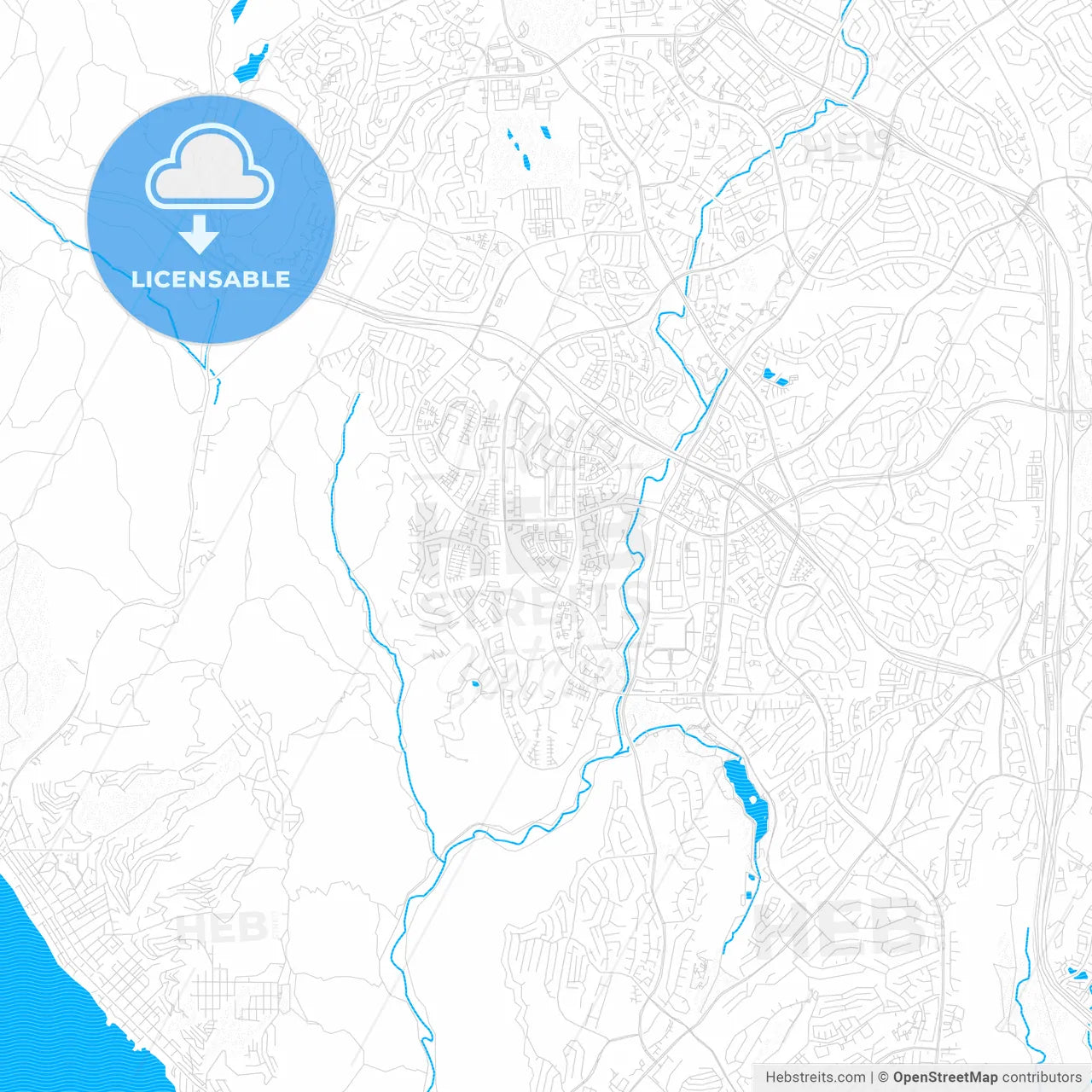 Aliso Viejo, California, United States, PDF vector map with water in focus