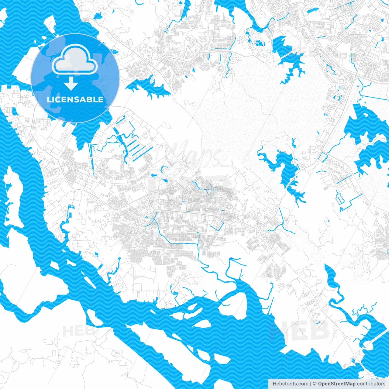 Batam, Indonesia PDF vector map with water in focus