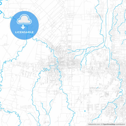 Binjai, Indonesia PDF vector map with water in focus