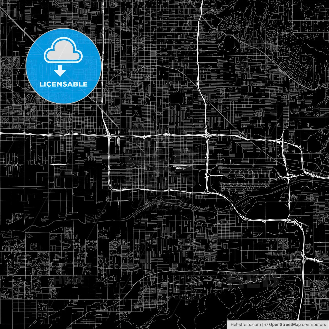 Black downtown map of Phoenix, Arizona
