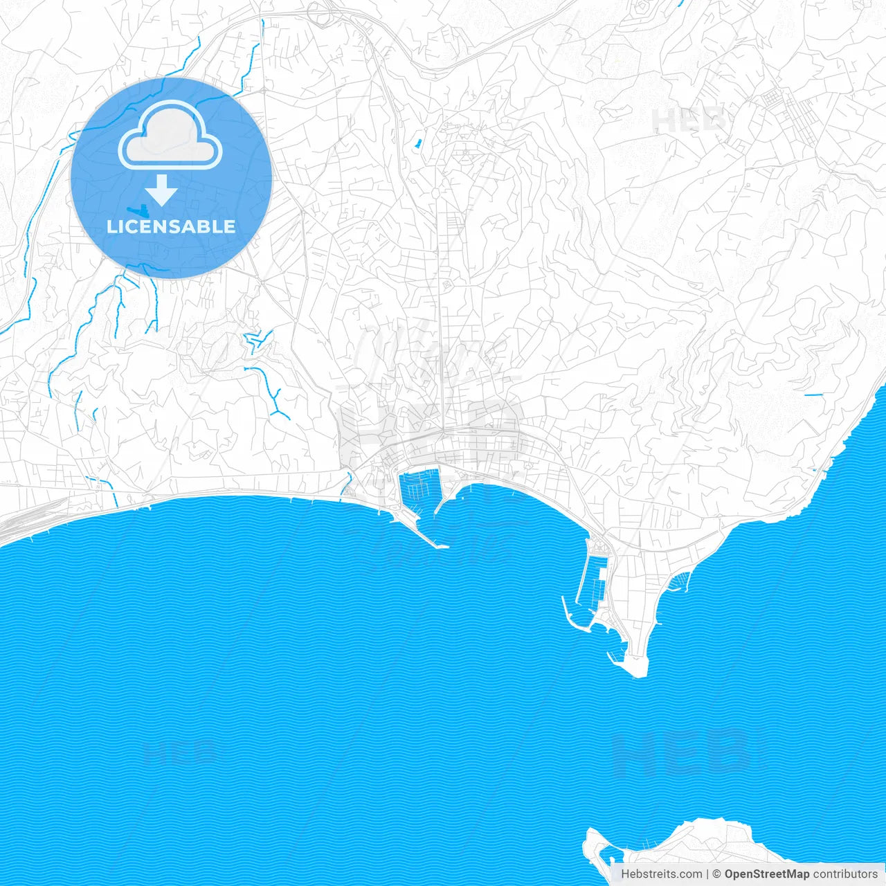 Cannes, France PDF vector map with water in focus
