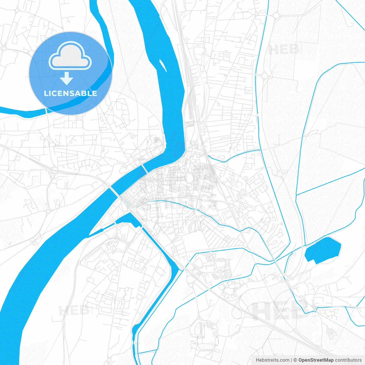 Arles, France PDF vector map with water in focus