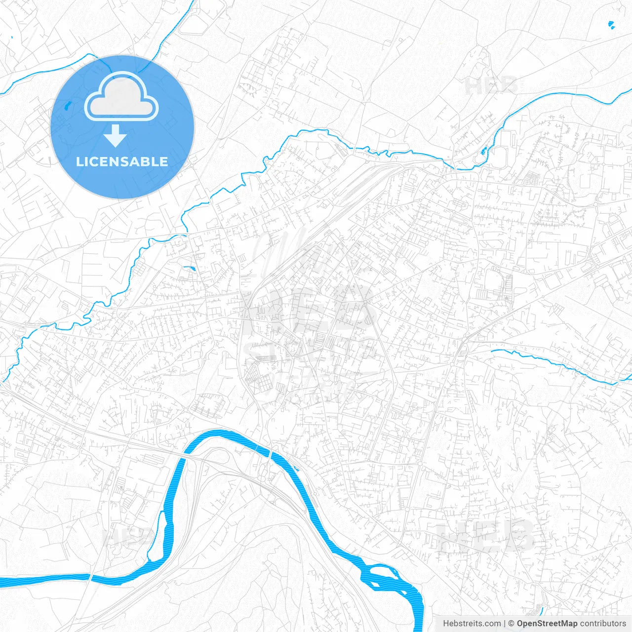 Annemasse, France PDF vector map with water in focus