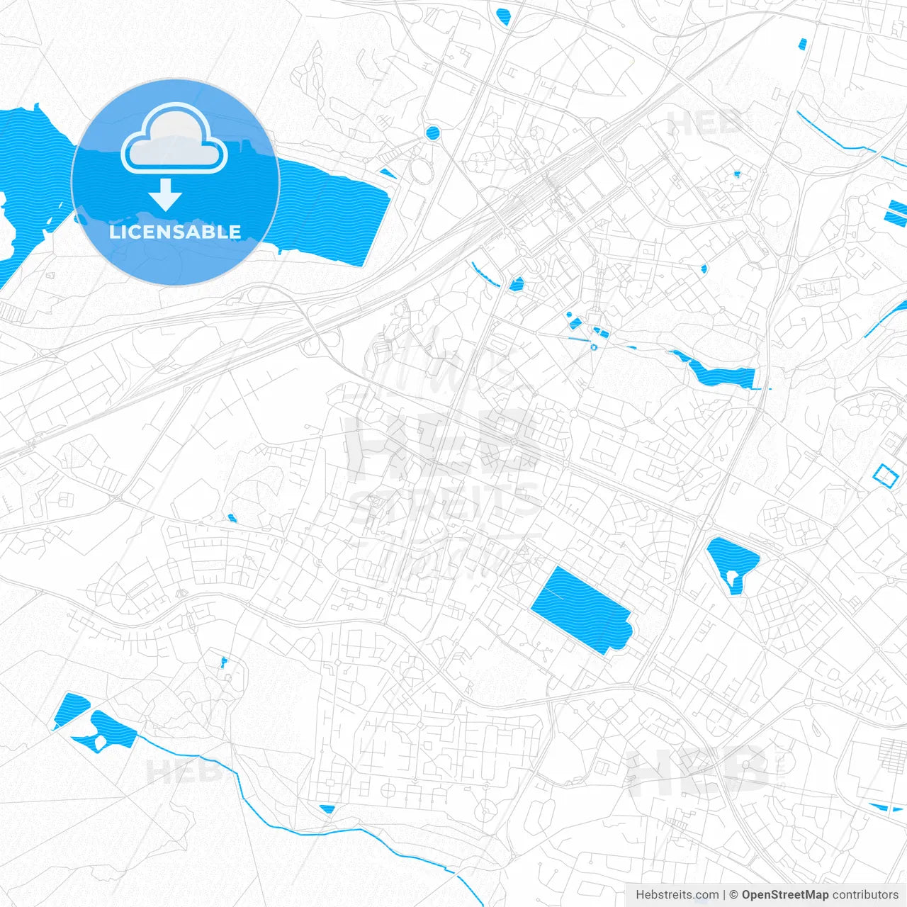 Montigny-le-Bretonneux, France PDF vector map with water in focus