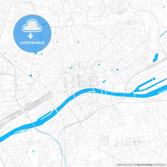 Frankfurt am Main, Germany PDF vector map with water in focus
