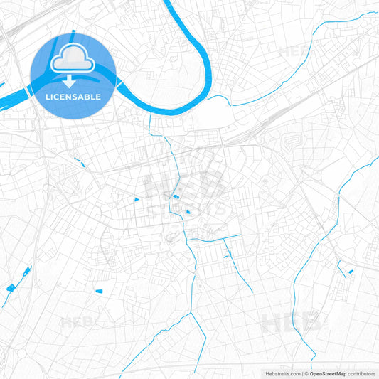 Offenbach am Main, Germany PDF vector map with water in focus