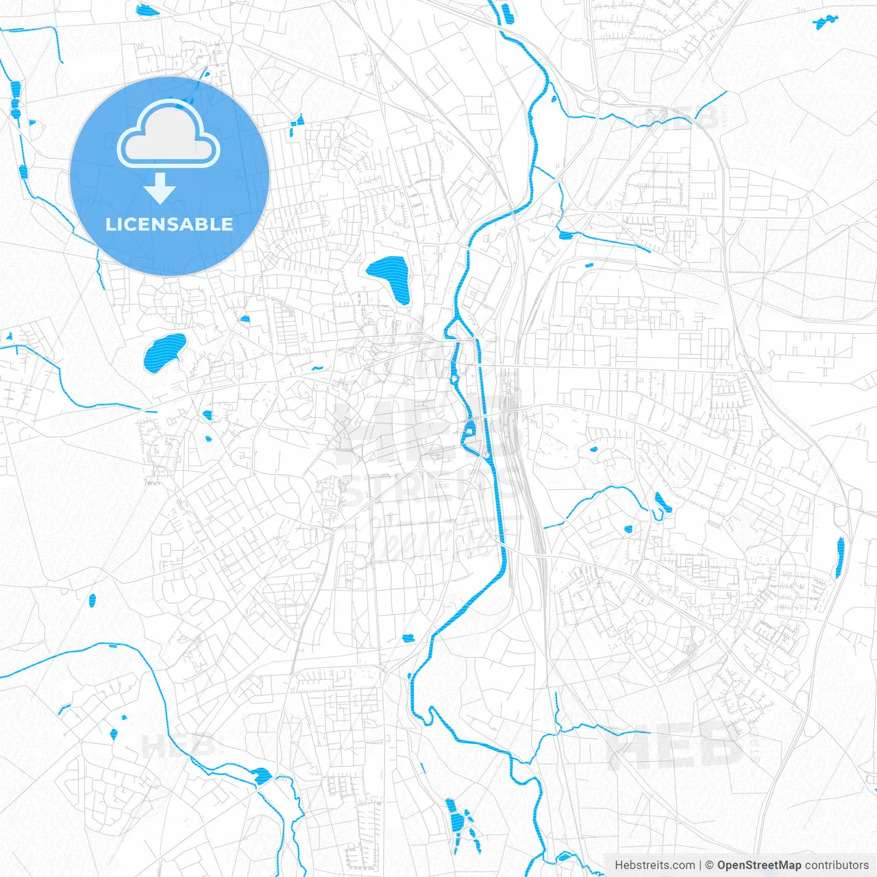 Luneburg, Germany PDF vector map with water in focus