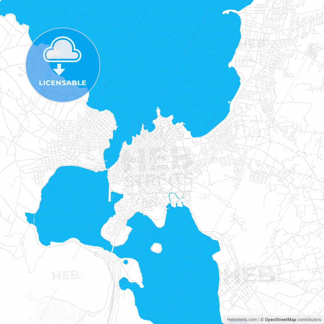 Chalcis, Greece PDF vector map with water in focus