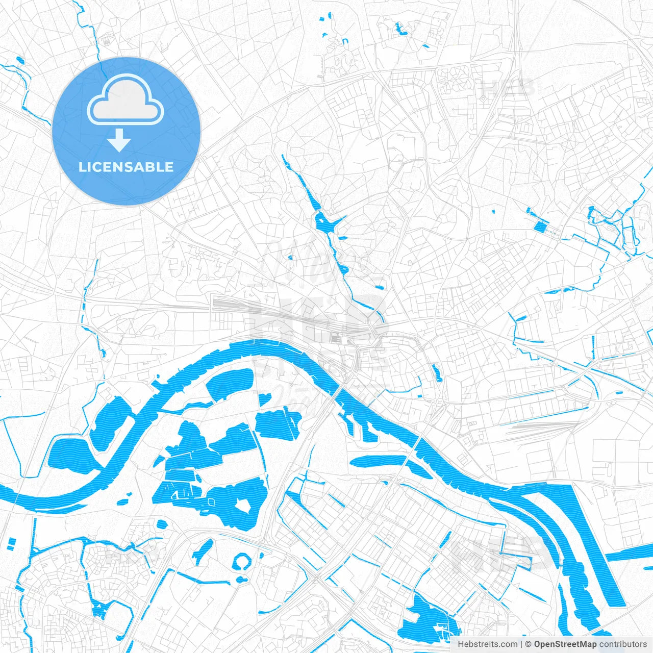 Arnhem, Netherlands PDF vector map with water in focus