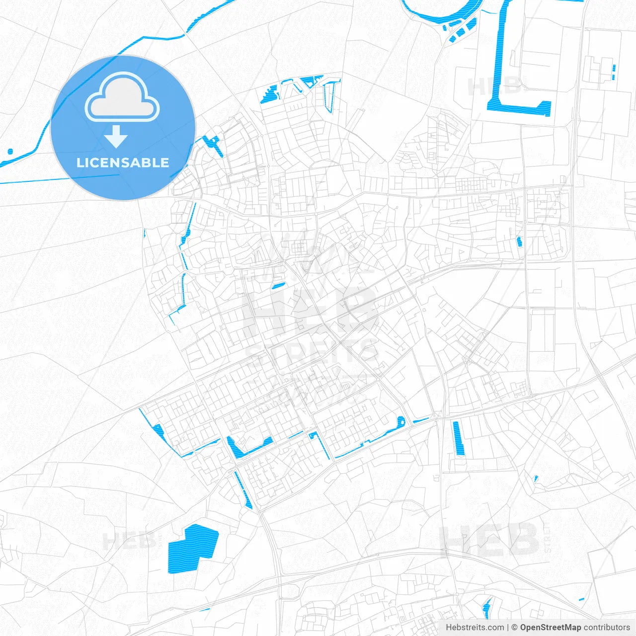 Oss, Netherlands PDF vector map with water in focus