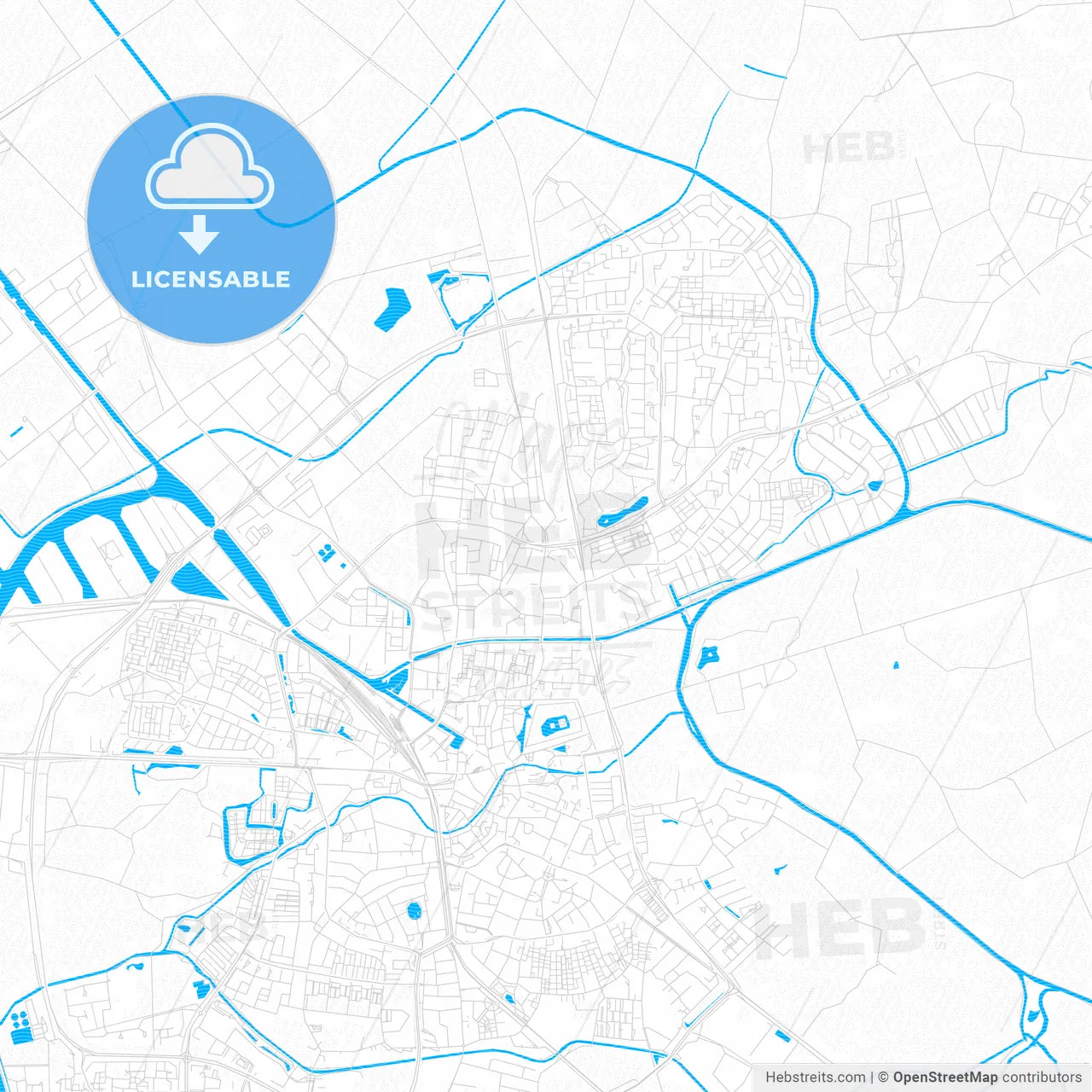 Almelo, Netherlands PDF vector map with water in focus