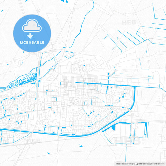 Hoogeveen, Netherlands PDF vector map with water in focus