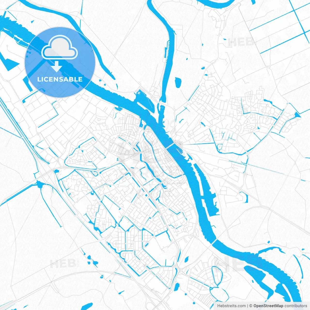 Kampen, Netherlands PDF vector map with water in focus