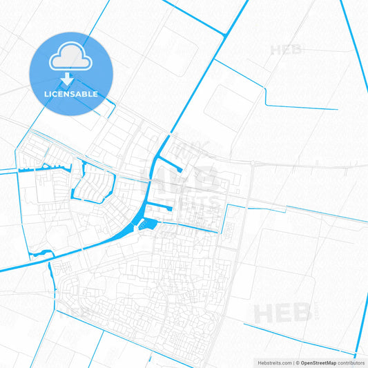 Dronten, Netherlands PDF vector map with water in focus