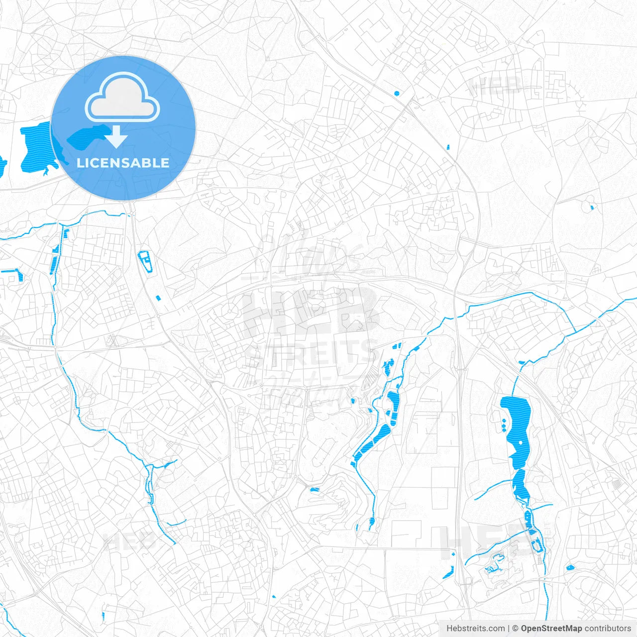 Landgraaf, Netherlands PDF vector map with water in focus