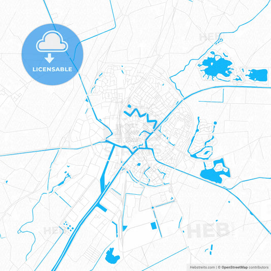 Coevorden, Netherlands PDF vector map with water in focus