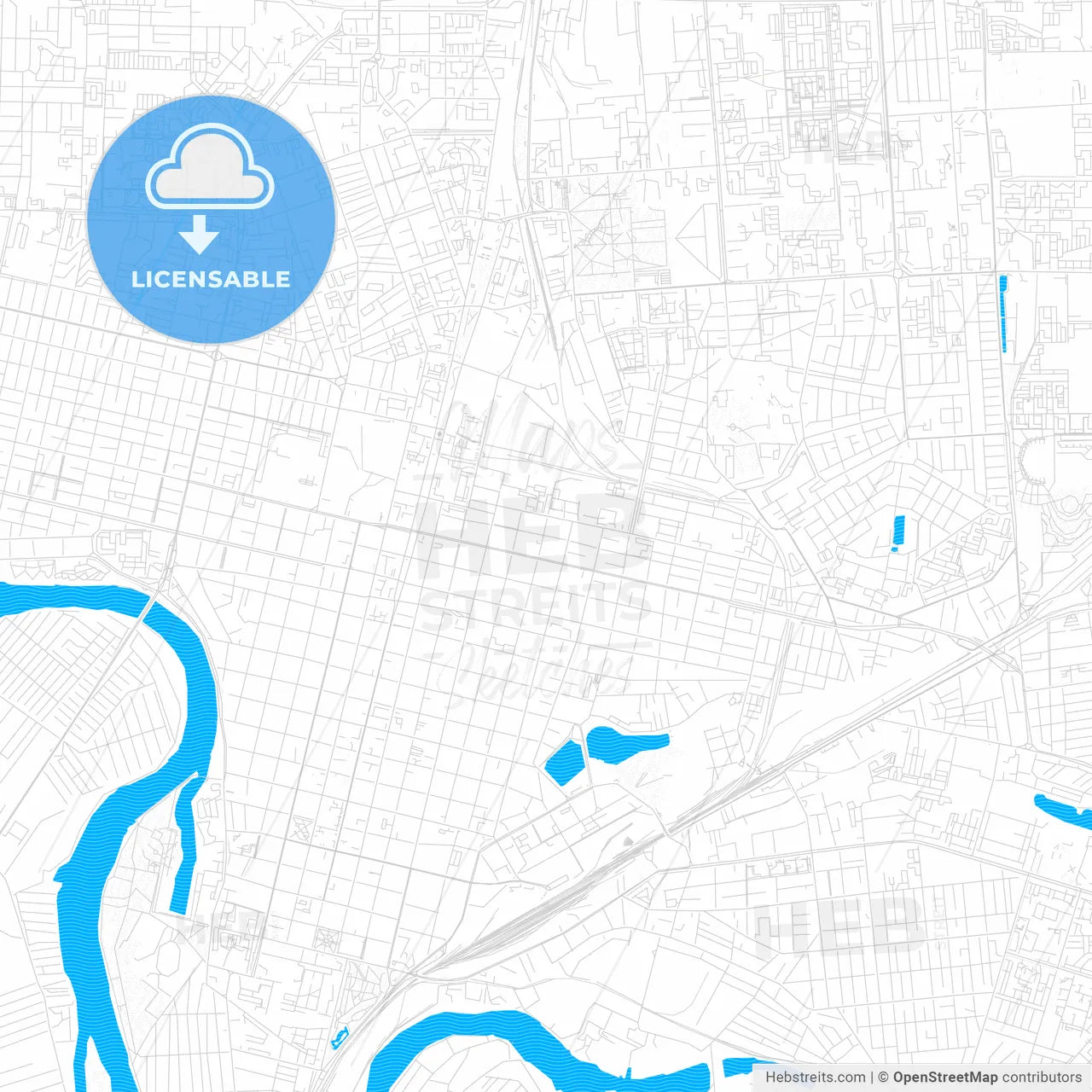 Krasnodar, Russia PDF vector map with water in focus