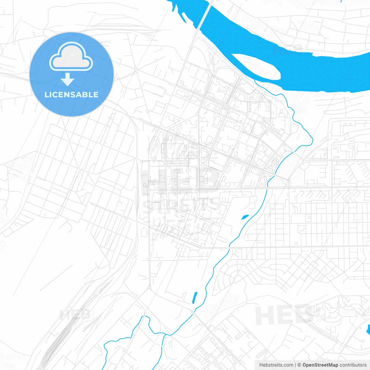 Kemerovo, Russia PDF vector map with water in focus