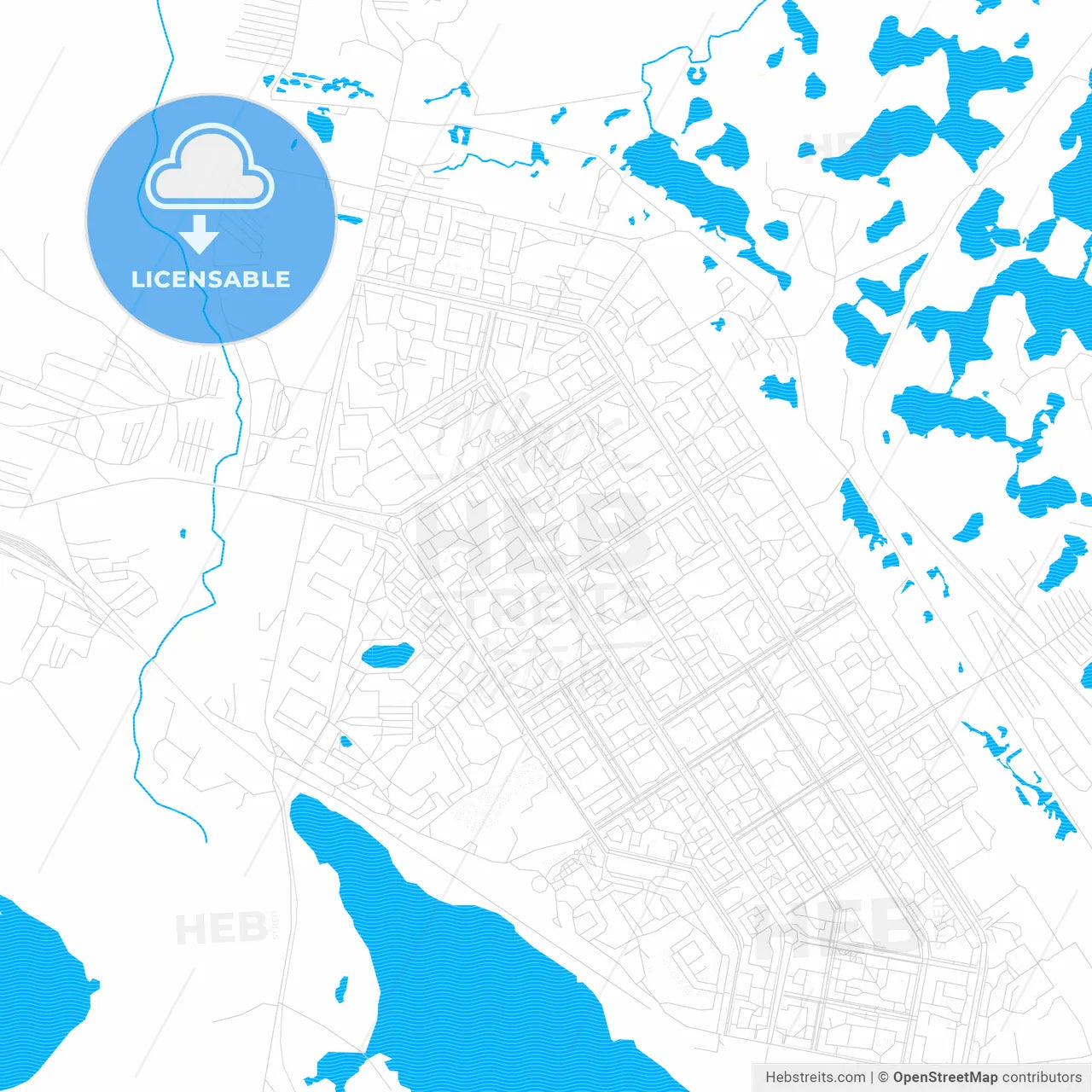 Norilsk, Russia PDF vector map with water in focus