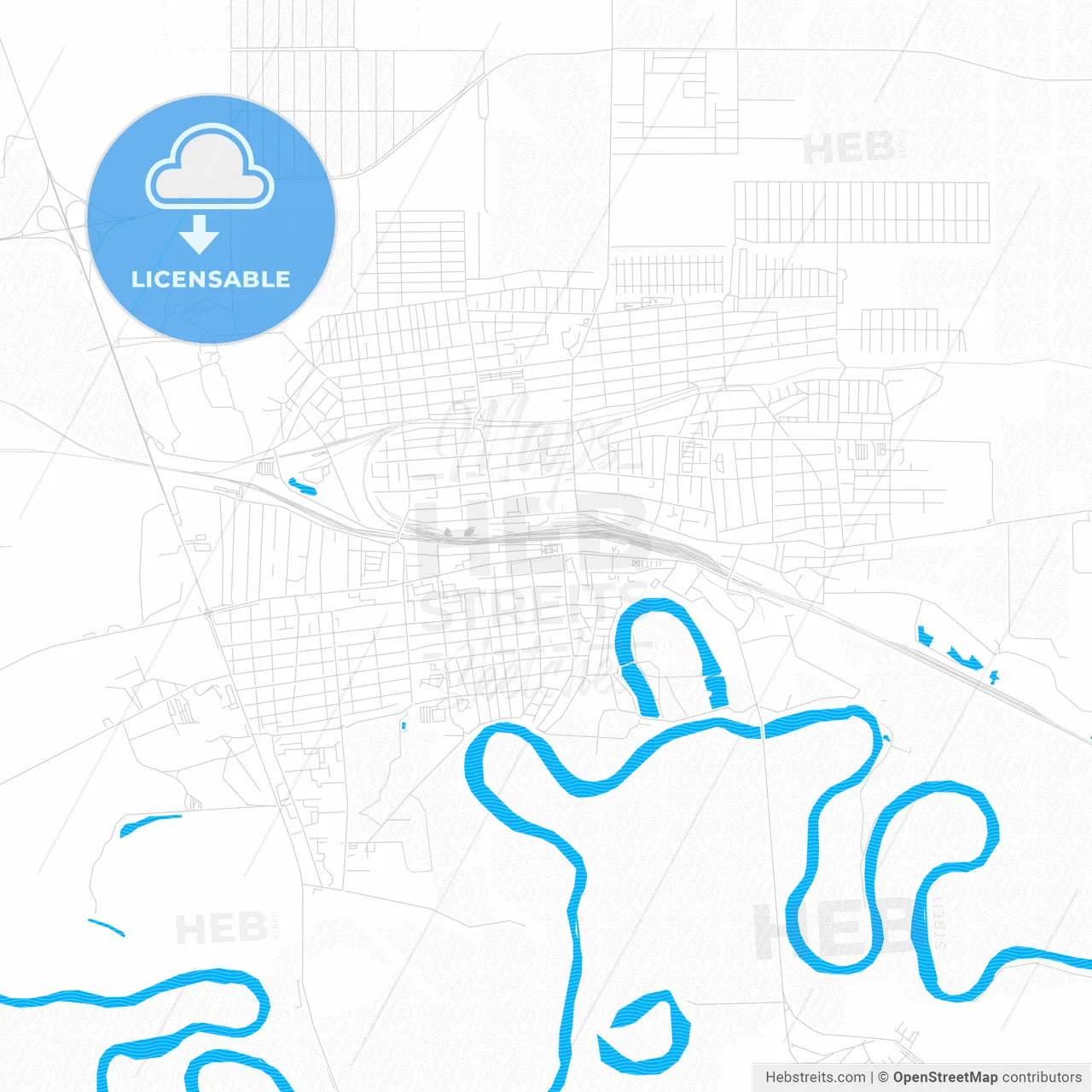 Kropotkin, Russia PDF vector map with water in focus