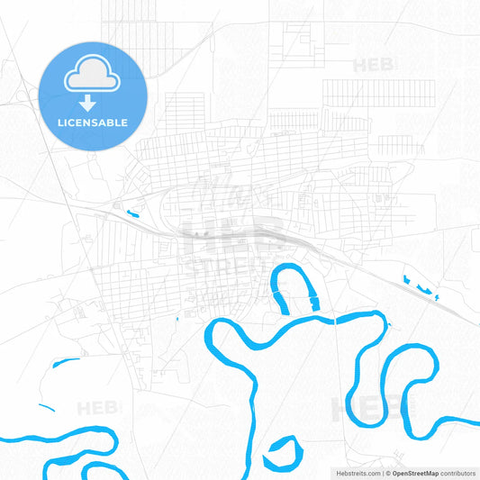 Kropotkin, Russia PDF vector map with water in focus