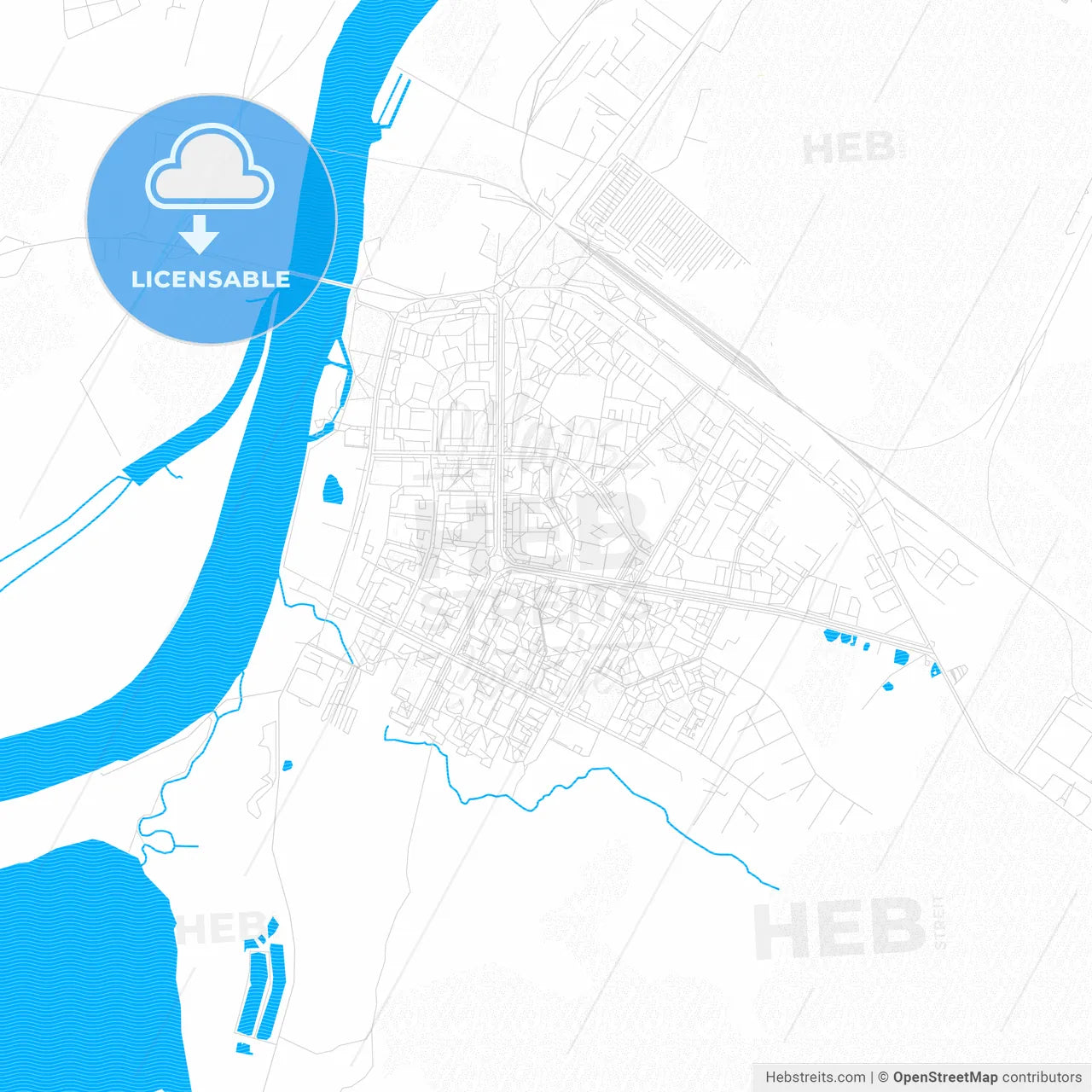 Kirishi, Russia PDF vector map with water in focus