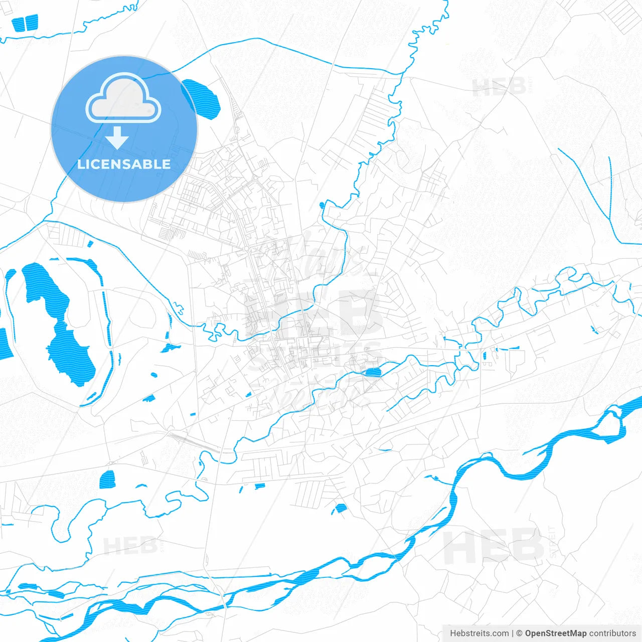 Kalush, Ukraine PDF vector map with water in focus
