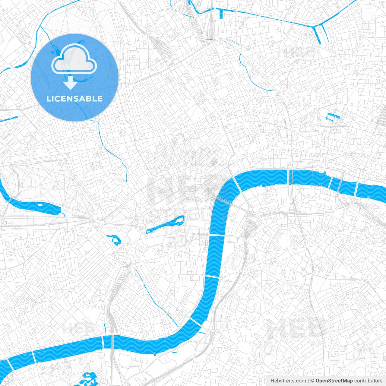 London, England PDF vector map with water in focus