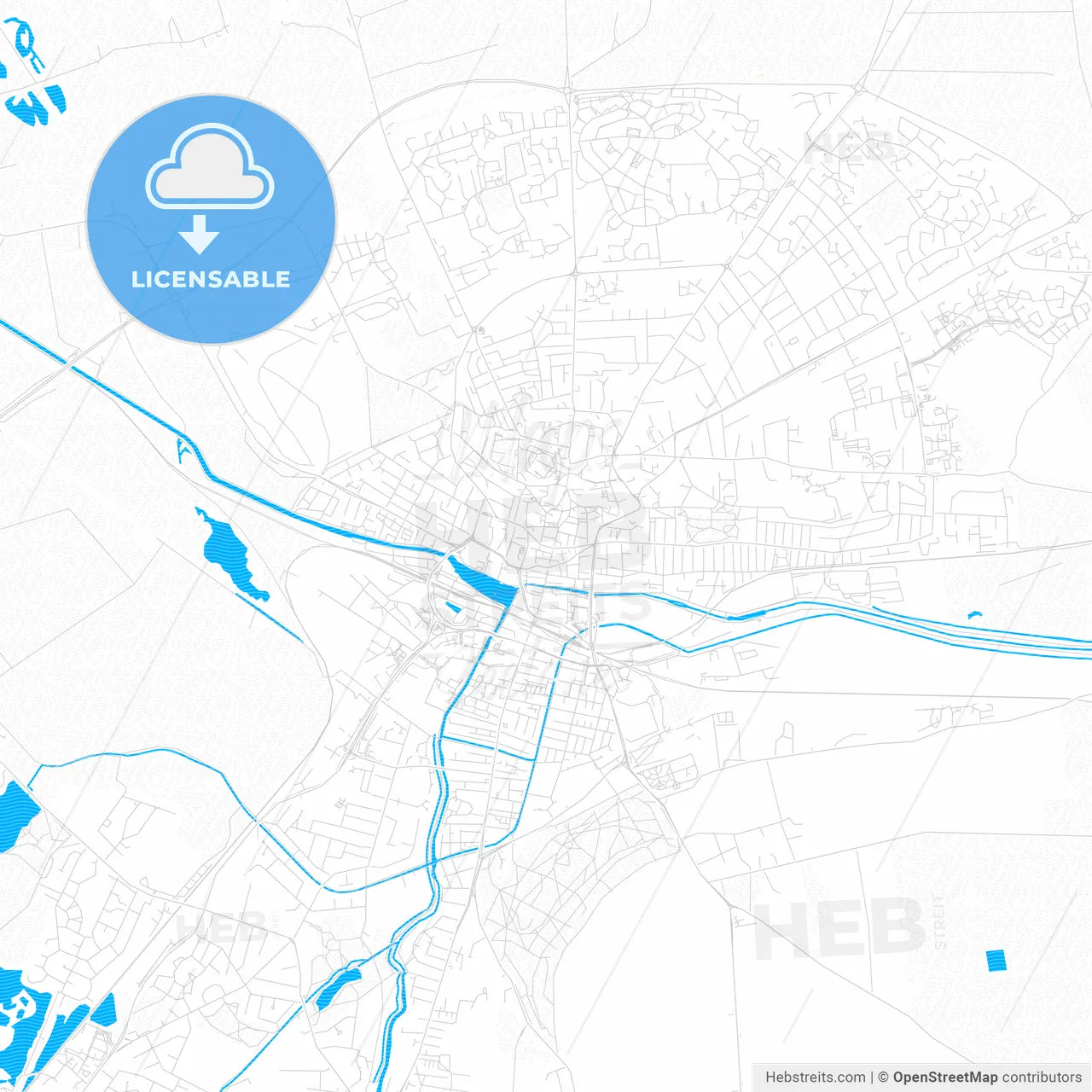 Lincoln, England PDF vector map with water in focus