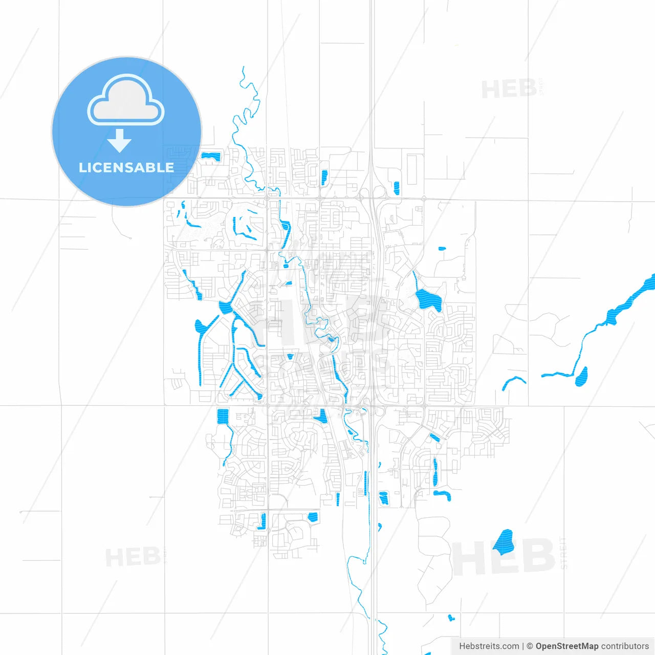 Airdrie, Canada PDF vector map with water in focus