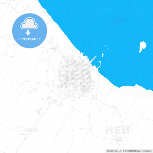 Cárdenas, Cuba PDF vector map with water in focus
