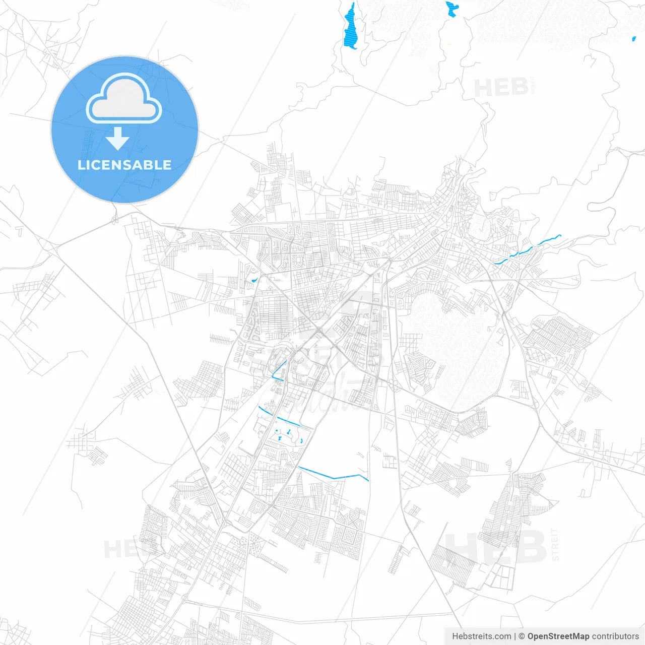 Pachuca, Mexico PDF vector map with water in focus