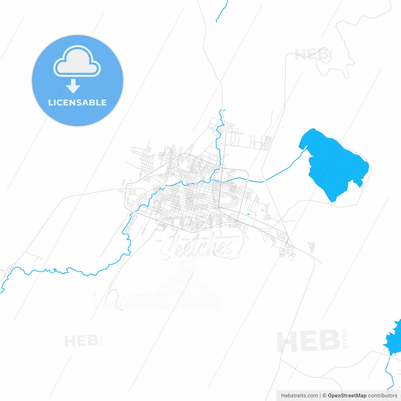 Iguala, Mexico PDF vector map with water in focus