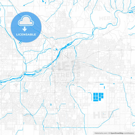 Bakersfield, California, United States, PDF vector map with water in focus