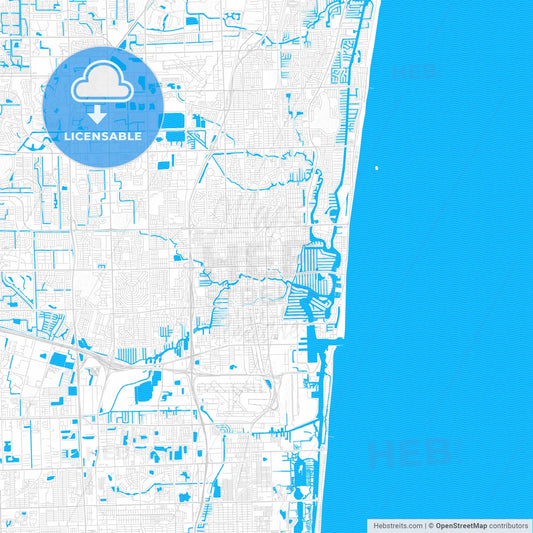 Fort Lauderdale, Florida, United States, PDF vector map with water in focus