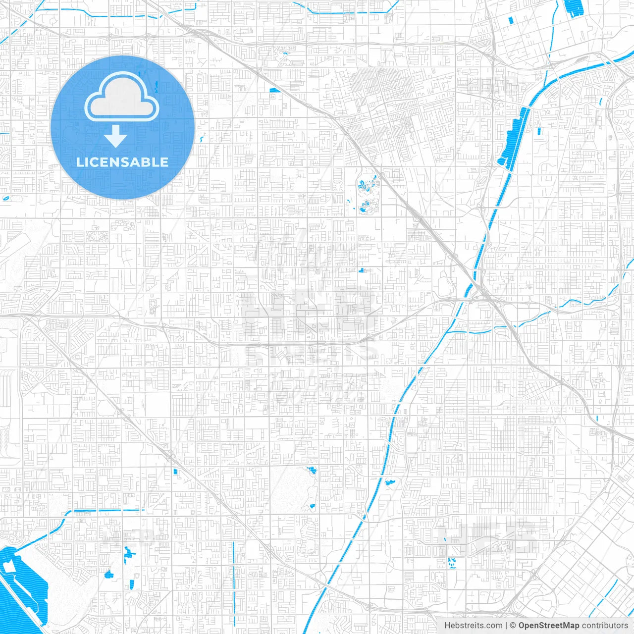 Garden Grove, California, United States, PDF vector map with water in focus