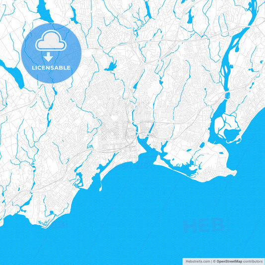 Bridgeport, Connecticut, United States, PDF vector map with water in focus