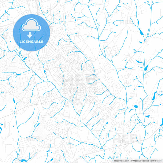 Concord, North Carolina, United States, PDF vector map with water in focus