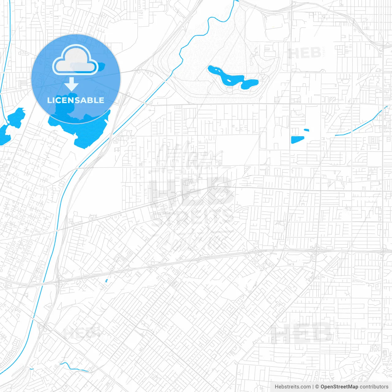 Baldwin Park, California, United States, PDF vector map with water in focus
