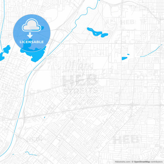 Baldwin Park, California, United States, PDF vector map with water in focus
